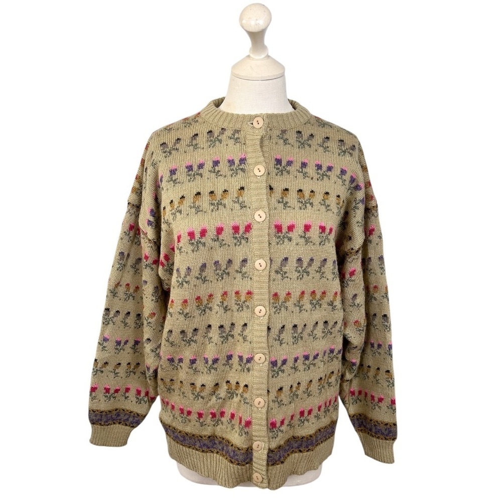 Vintage Mi Ki Majestic Floral Cottagecore Knit Cardigan